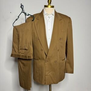 Barry Double Breasted Suit Brown Blazer‎ Pants Men Sz 42L 30W